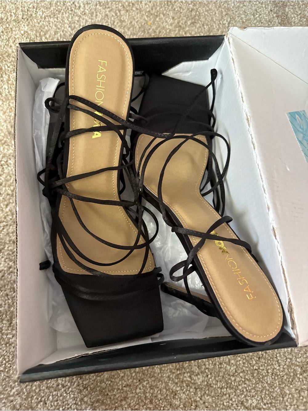 Zara Black Lace-Up Square Toe Heeled Sandals
